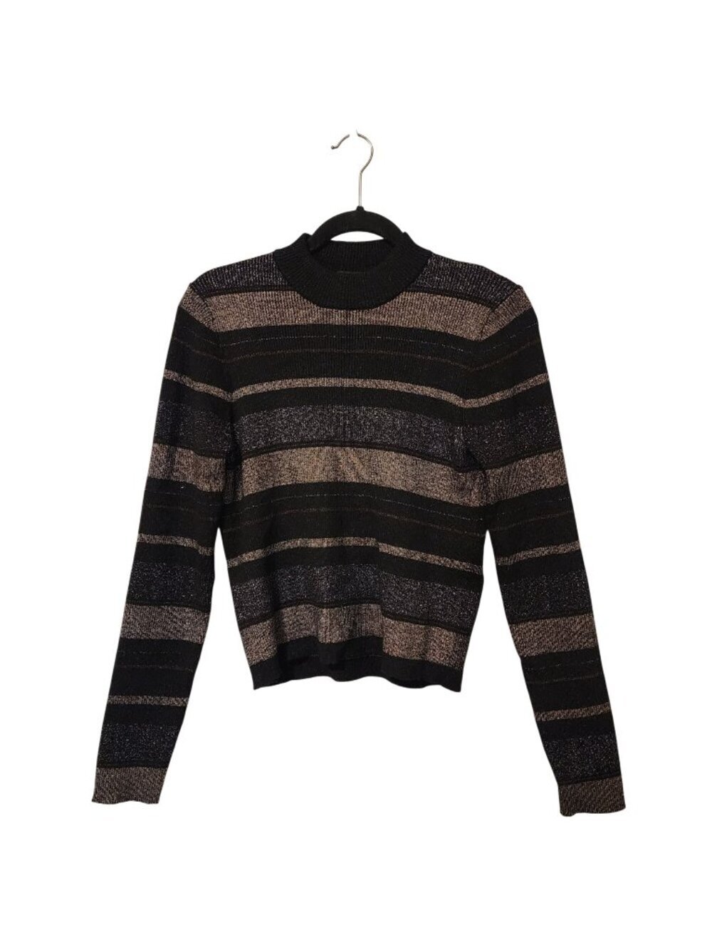 House of Harlow 1960 Shimmer Metallic mock neck striped sweater sz L women